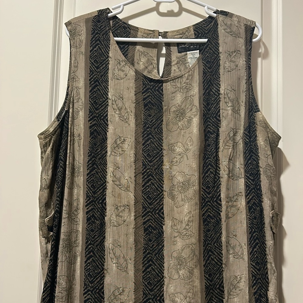 Sag Harbor Vintage boho Maxi Dress sleeveless 100% rayon size 1X brown tan